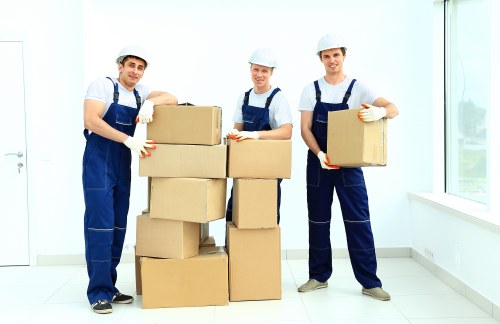 Boxes and furniture arranged inside a short-term storage unit